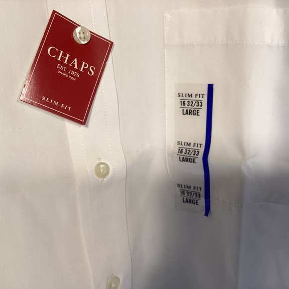 NWT Chaps Mens White Button Down shirt size large slim fit 16 32/33 - Picture 3 of 9